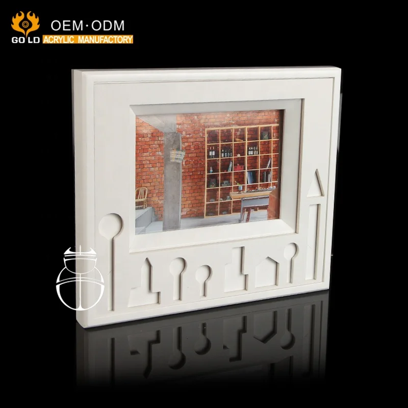 Custom White Carving Acrylic Magnetic Photo Frame For Table Top