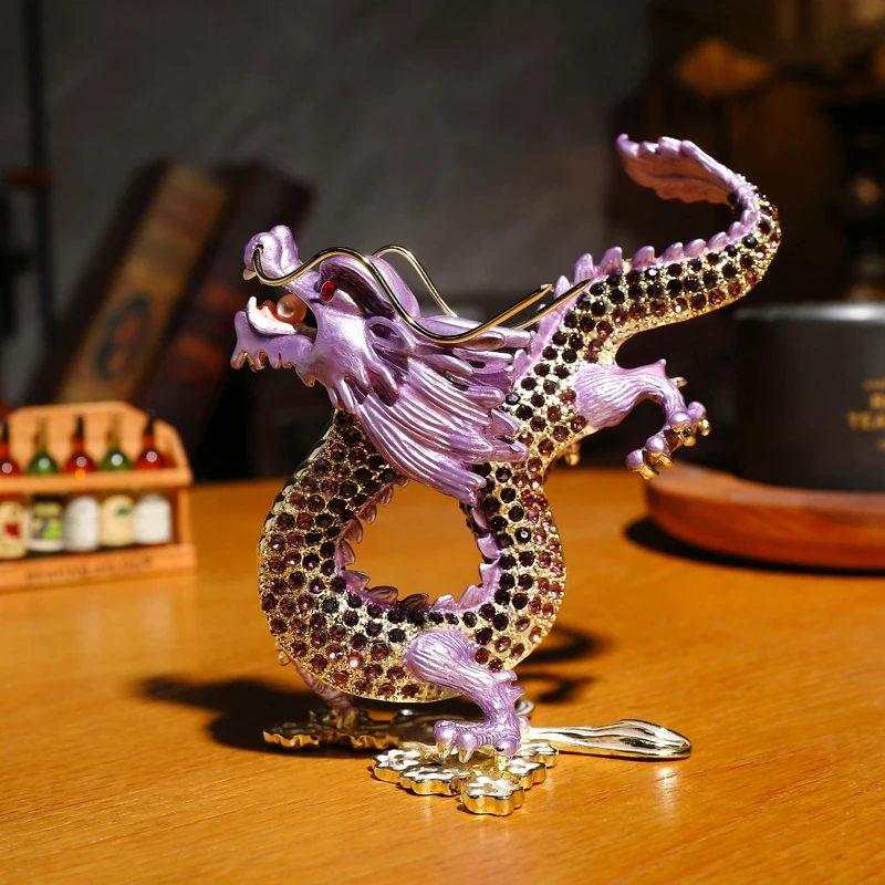 SHINNYGIFTS Full Stores Metal Craft Dragon of Tewelve Animals FengShui  Home Decorative Enameled New Creative Gift