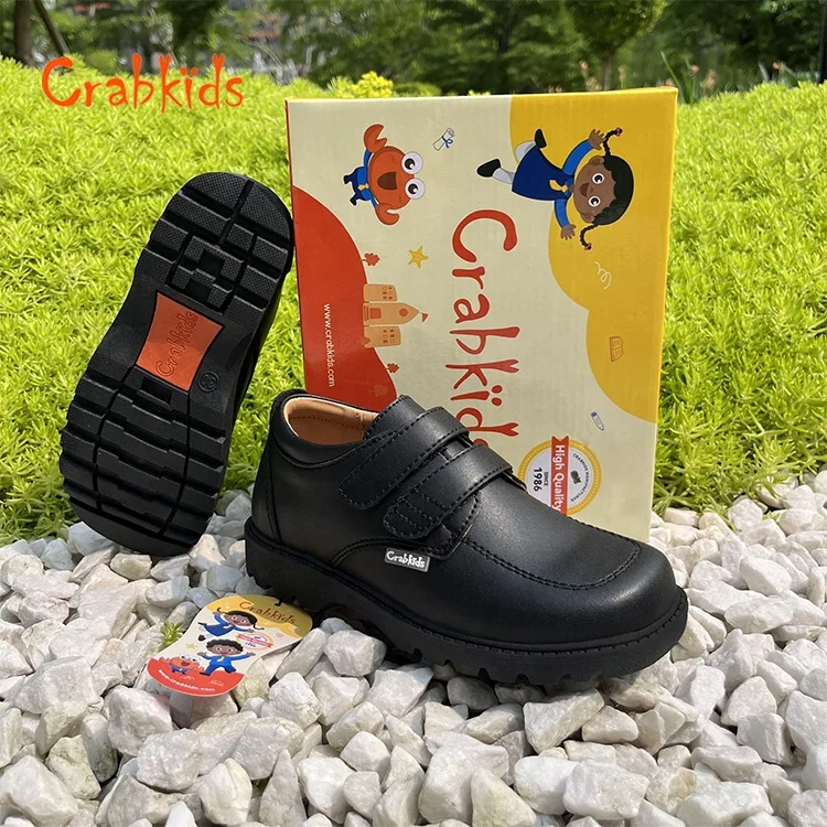 Crabkids High-Quality Durable Black Pure Leather Dress School Shoes for Boys