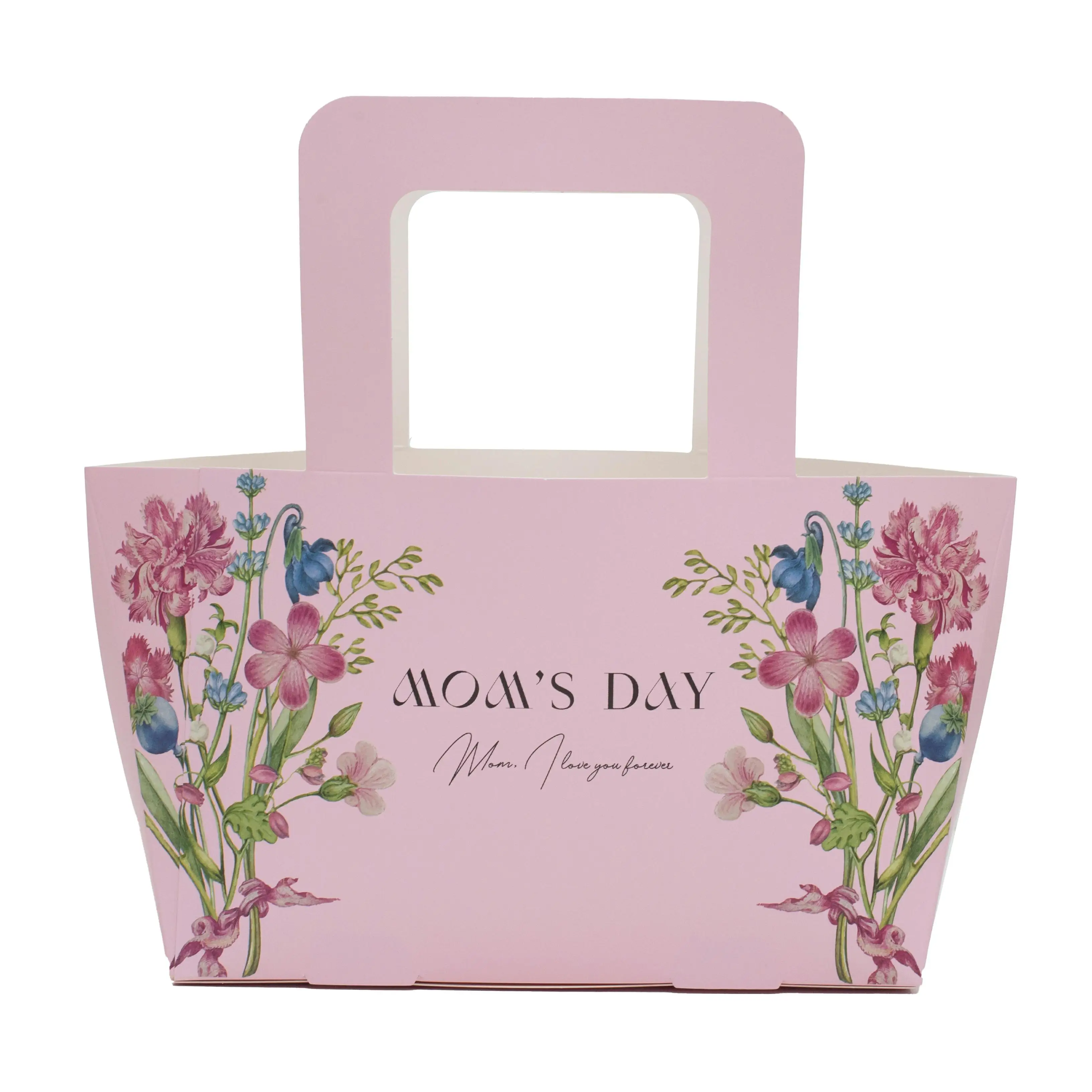 Wholesale Kraft Luxury Design Custom Carry Shopping Cute  Big Tote Flower Rose Gift Paper Bag