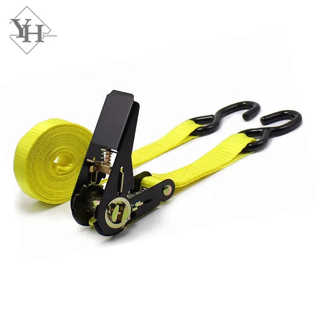 
1inch 25mm 5m ratchet tie down straps ratchet lashing belt with rubber S hook 