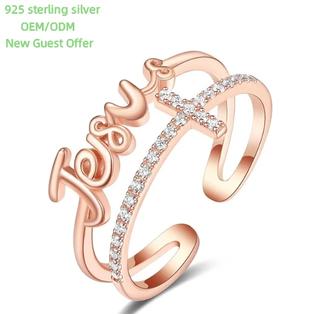 Hot sales Sterling Silver Adjustable Rings Fearless/Faith/Jesus Ring Christian Religious Confirmation Jewelry Gifts