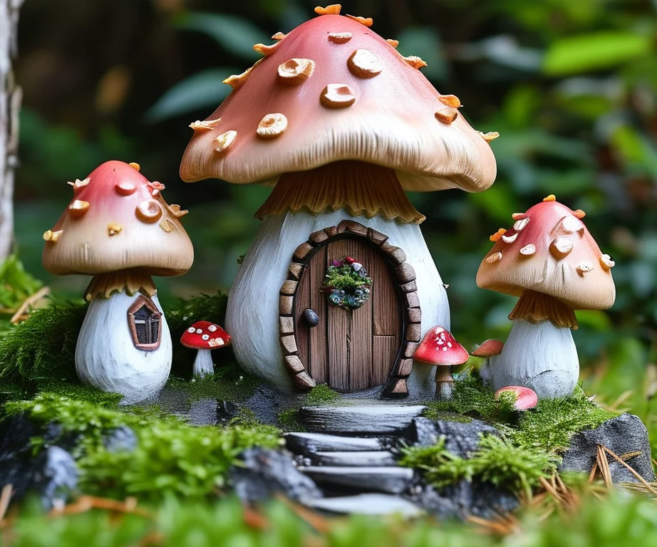 Resin Crafts Garden Decoration Mushroom House Statue Cute Mini Mushroom House Figurine