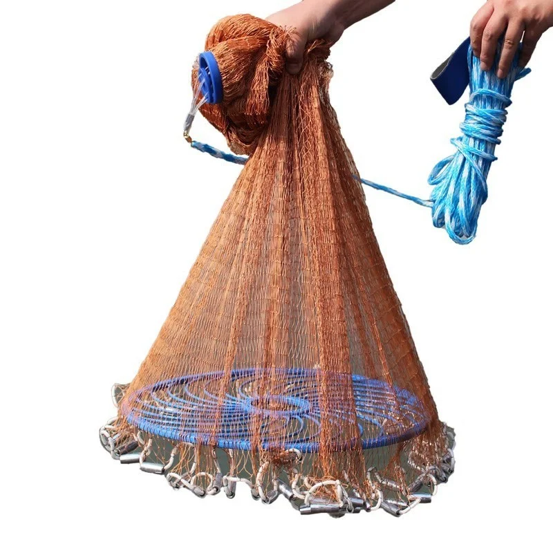 American frisbee hand cast net nylon thick 0.5 fish wire 1 2 finger mesh lead drop cast net fishing net