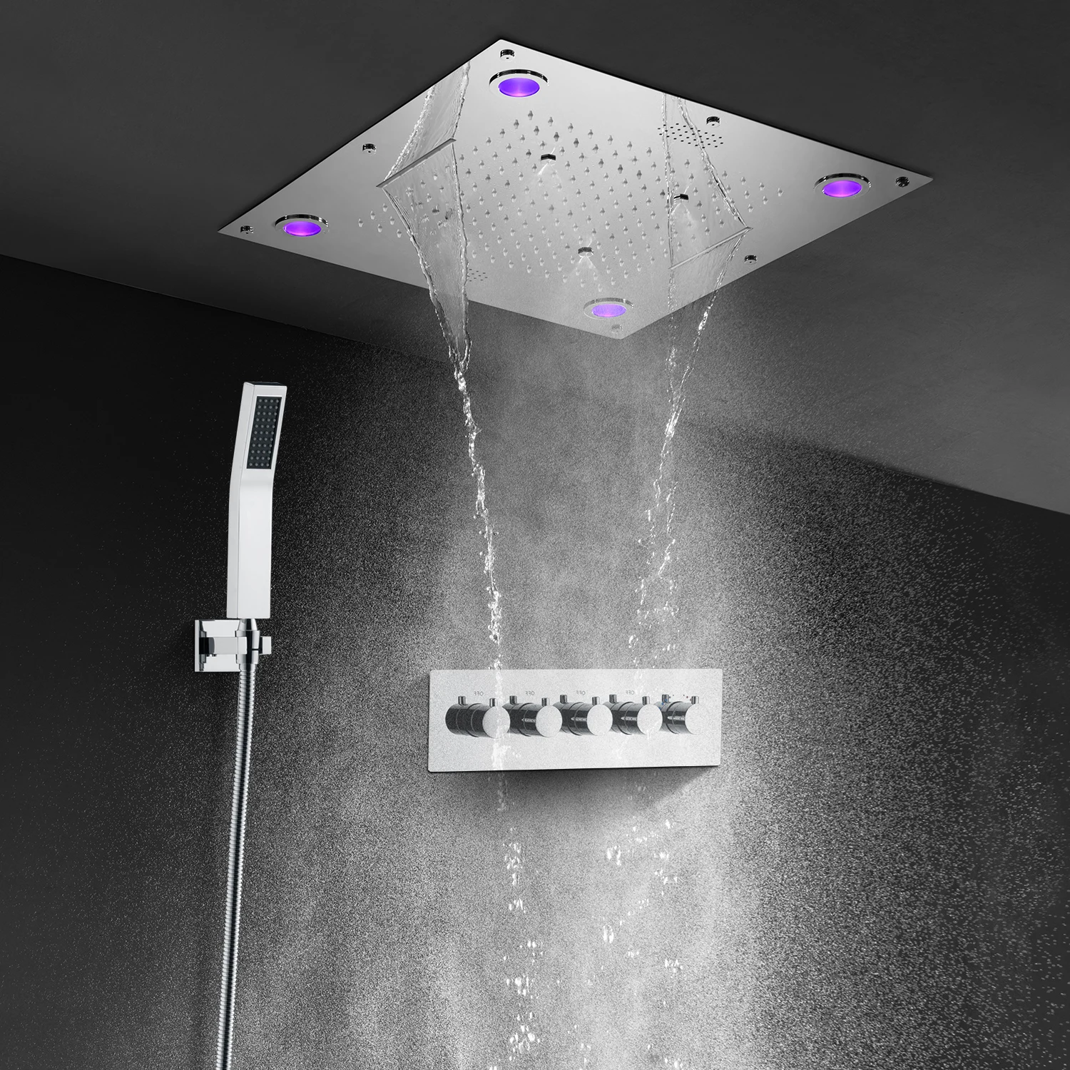 Modern multifunctional 24 inch square chrome bathroom portable shower set wall mounted rain shower