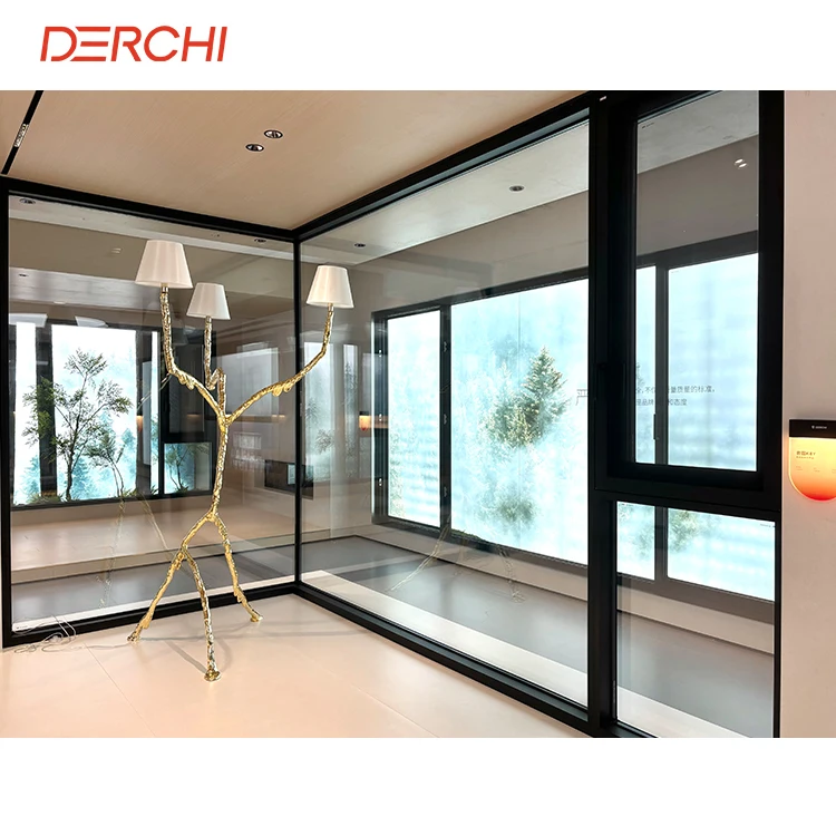 DERCHI USA NFRC Simple Design Triple Glazing Glass Slim Casement Windows Modern Ultra Narrow Frame Aluminum Windows And Doors
