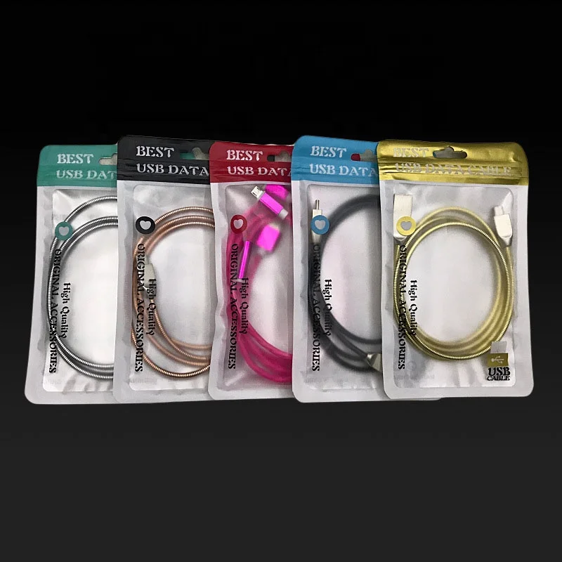 Digital product mobile phone usb data cable power hdmi cable ziplock packaging bag with butterfly hanging hole