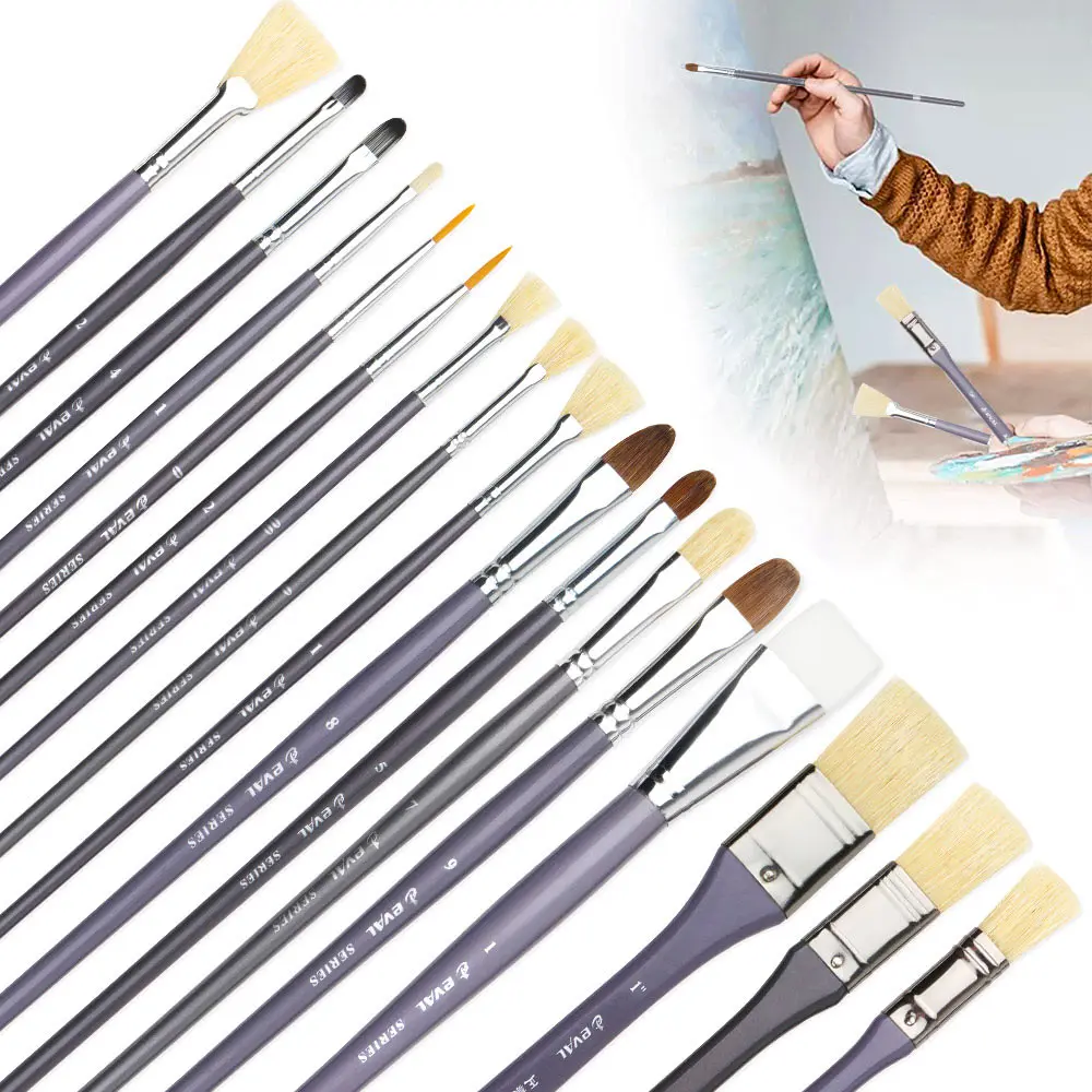 YIHUALE factory wholesale 17pcs oil art supplier watercolor acrylic oil nylon hair artist paint brush set with canvas bag