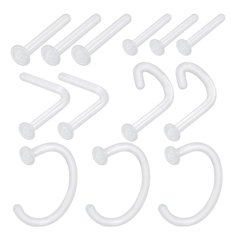 New Design Glass Nose Bone Studs Ring Prevent Allergy Transparent Straight Screw Nose Piercing Body Jewelry