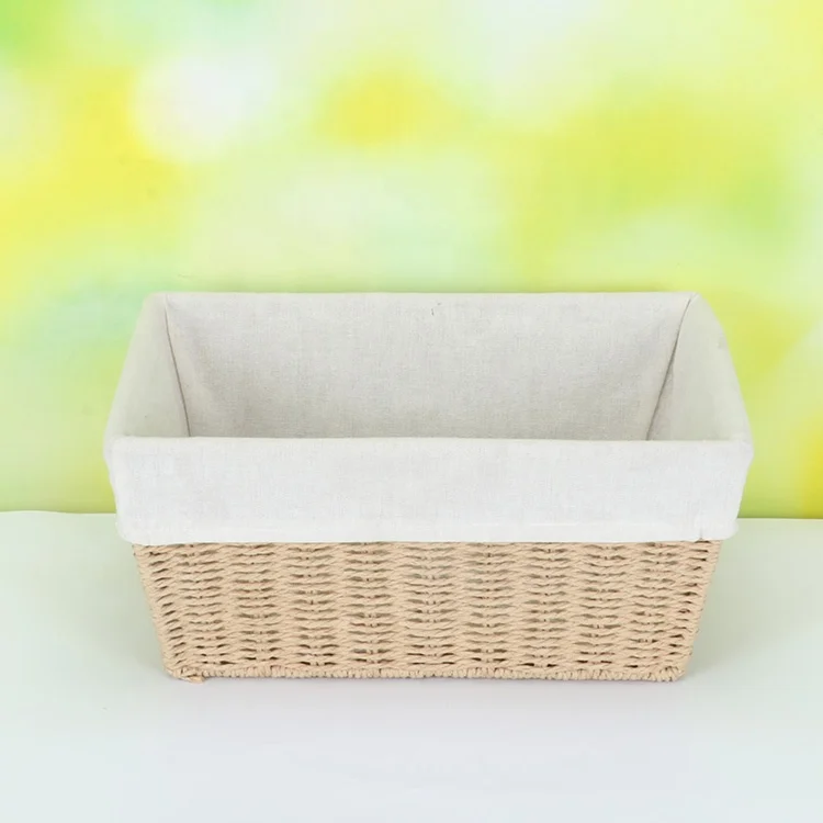 Linyi factory paper rope woven pantry storage basket environmental paper rope fabric lining metal storage basket