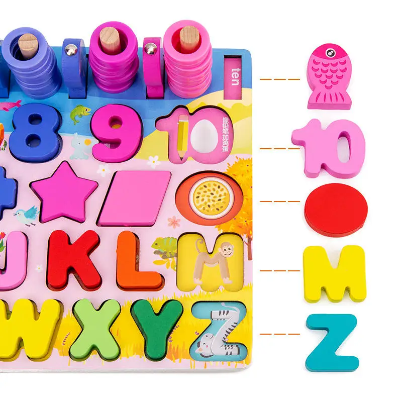 Wholesale Montessori Educational Mathematics Smart Games Fishing Sensory Toys, Geometric Shapes Wooden Toy for Kids