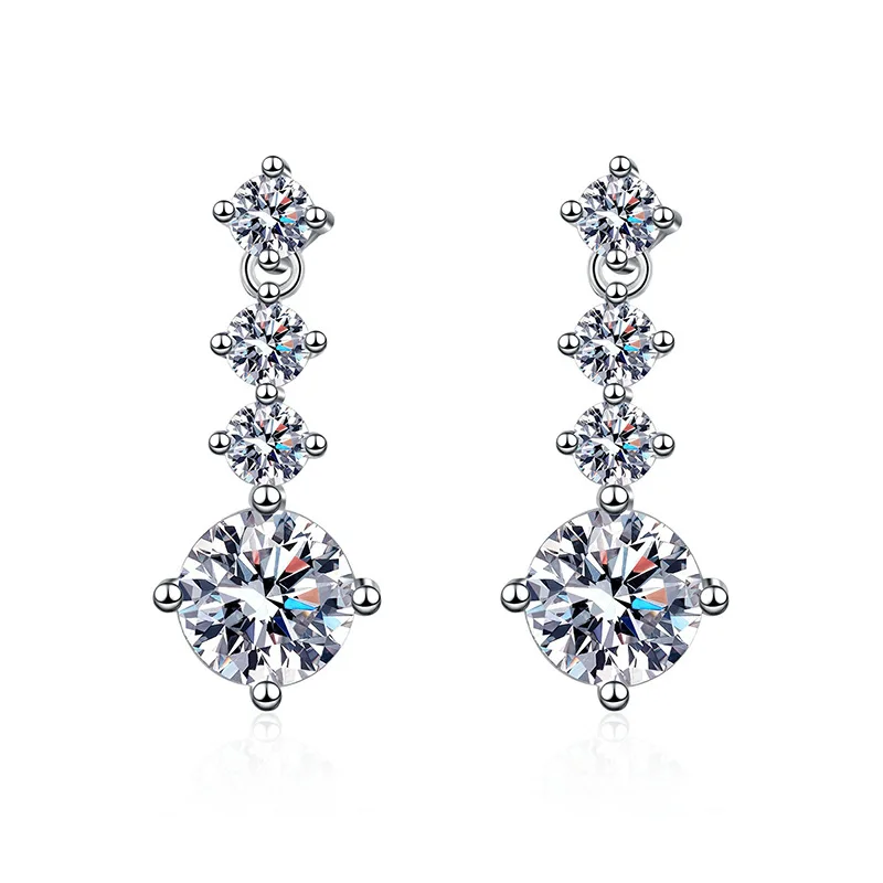 Luxury Brillanit Cut Moissanite Dangle Women Earrings Certificate VVS 1Carats 4 Rows Stone 925 Sterling Silver Fashion Jewelry