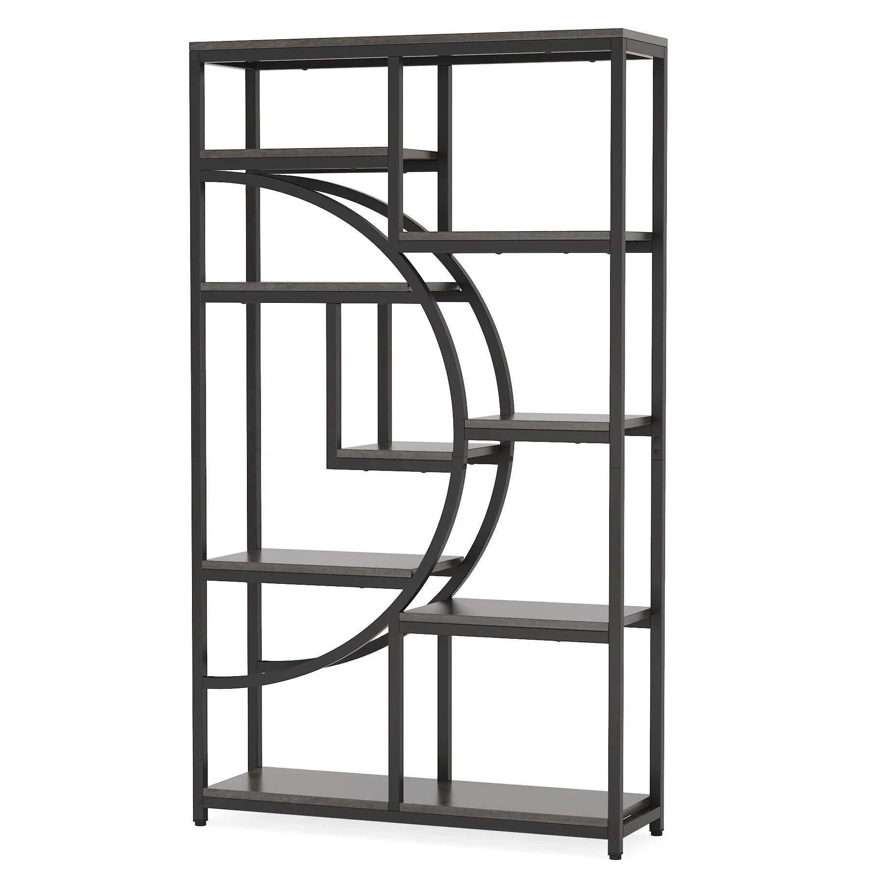 Large Etagere Triple Wide Bookshelf Open Display Shelves Geometric Tall Bookcase with Sturdy Metal Frame for decor Bedroom Home