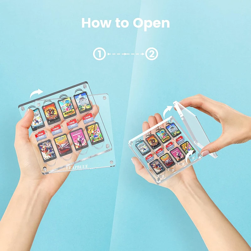 Custom Acrylic Game Card Holder Game Storage Case Box for Shockproof Cartridge Holder with 16 Games Card & 8 SD Cards