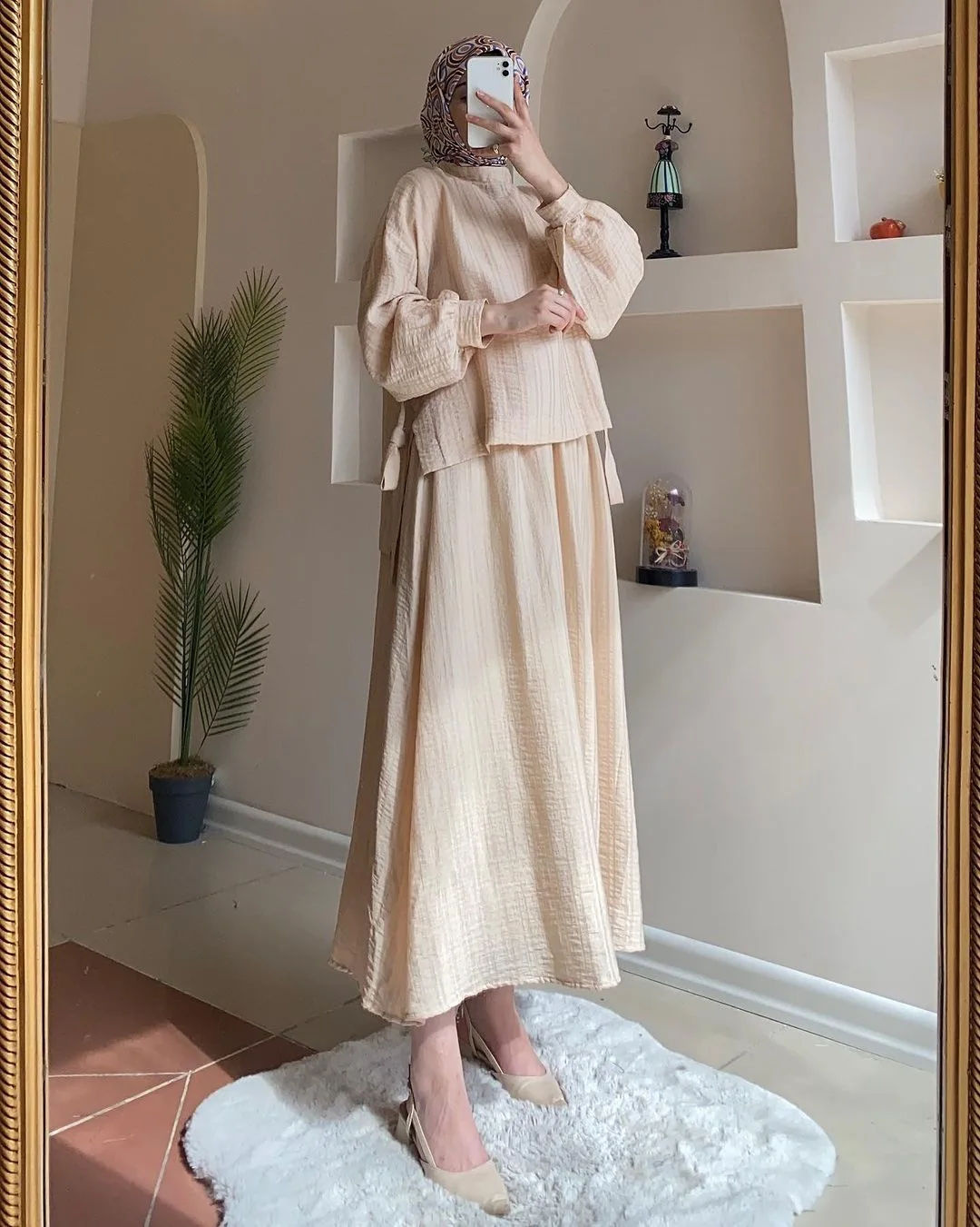 new fashion long sleeved dress women clothing spring two piece sets solid color elegant women muslim dress