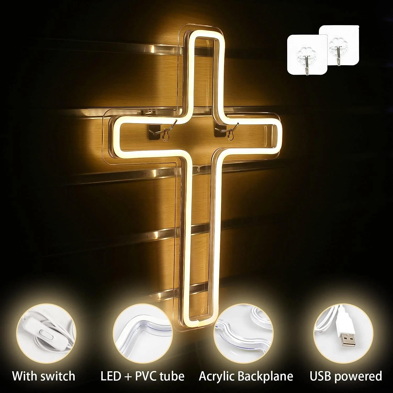 Неоновый светодиодный знак с USB-питанием от Jesus Christs крестиком для детей дня рождения крещения вечеринки спальни Настенный декор