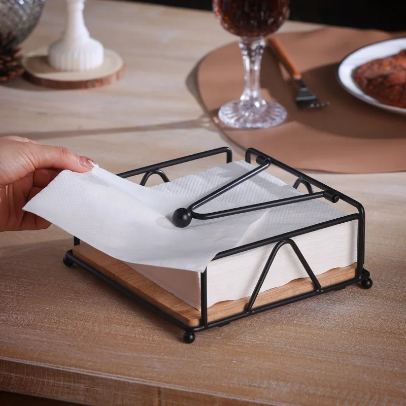 Kitchen & Tabletop Fancy Home Decoration Desktop Wood Metal Napkin square paper towel holder