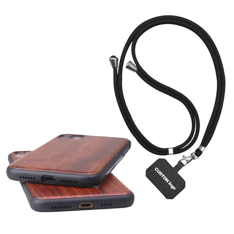Universal Best Mobile Phone Lanyard with iPhone 14 15 Pro Wood Phone Case, Adjustable Cross Body Cell Phone Designer Neck Strap