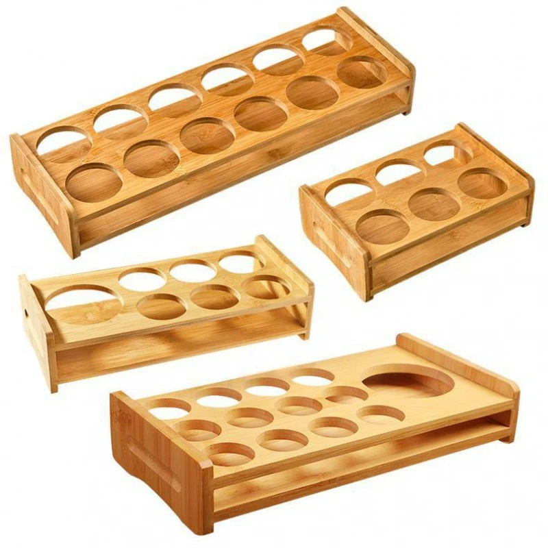 Customized Wooden Shot Glasses Holder Straight Thick Base Clear Whiskey Tequila Glass Cups Shot Glass Holder Tray