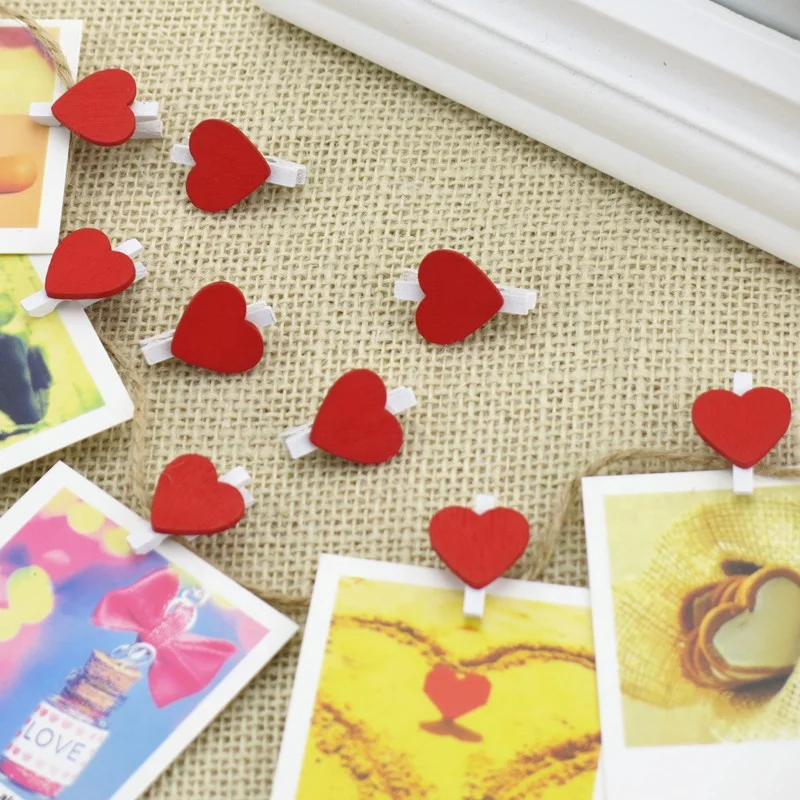 Creative Art Wall Decoration DIY Mini Red Love Heart Wholesale Wooden Clothespins
