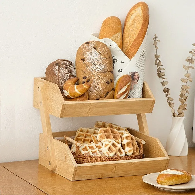 Multi-tier Bamboo Basket For Bread Storage Stand Home Kitchen Bowel Rack Countertop Storage Holder for Fruit Vegetable