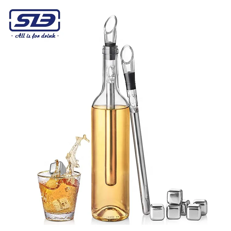 Wine Chiller Stick 3-in-1 Stainless Steel Wine Bottle Cooler Stick Rapid Iceless Wine Chilling Rod With Aerator And Pourer