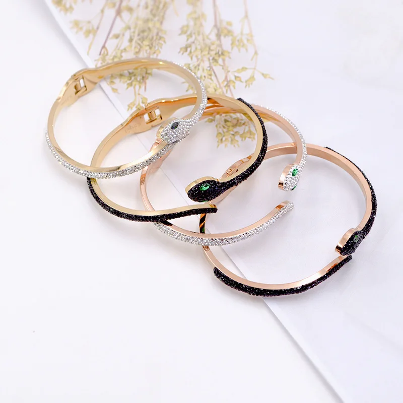 High Quality Designer Bracelet Stainless Steel Snake Shape Diamond Cuff Bracelets Luxury Fashion Bangle Women Gift Fine Jewlery
