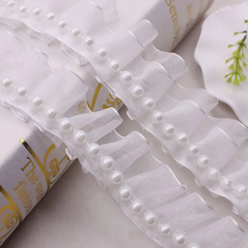 Fashion Style Trimmings Edging Fabric Embroidered Applique Sewing Craft Pearl Trimming Lace Ribbon for Dress/Wedding