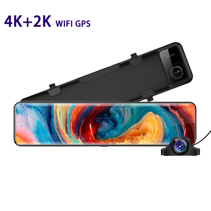 4K Car DVR 12 Inch Wifi Mirror Dual Cams AHD 1440P Night Vision Record Car Video Recorder With GPS And Recorder Parking