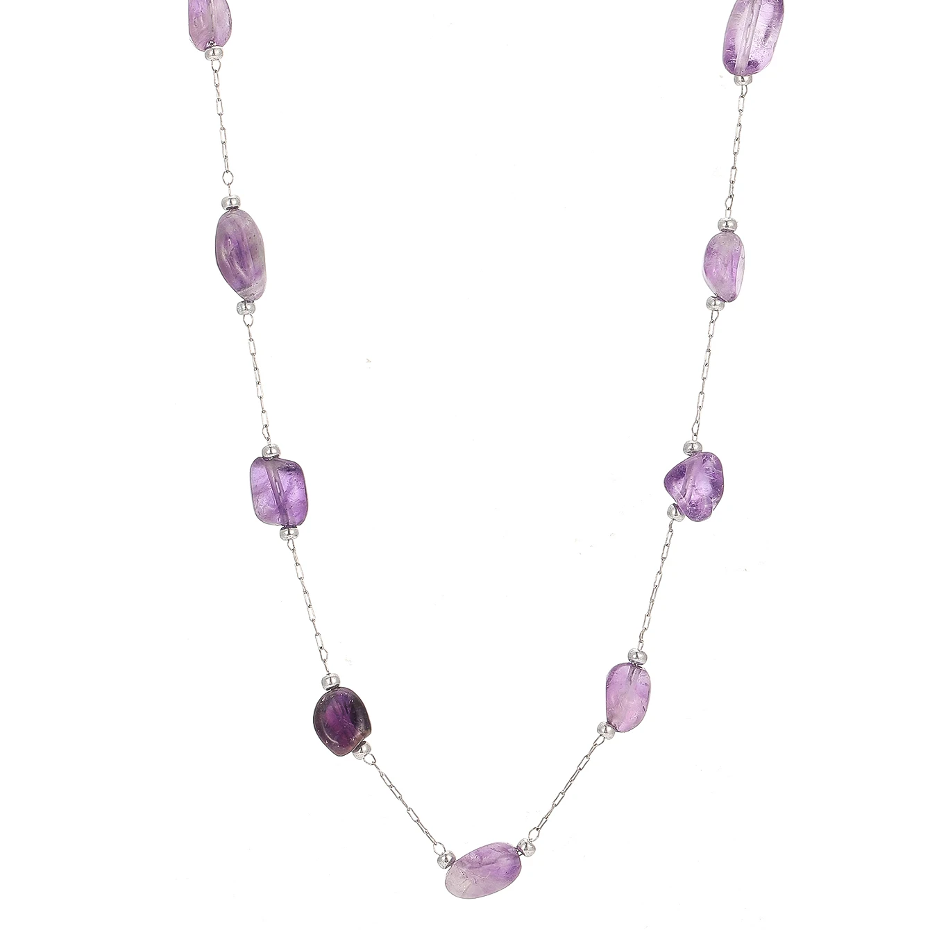 New Design 17.7 Inches Natural Stone Brown Tiger Eye Stainless Steel Beads Handmade Long Beaded Necklace