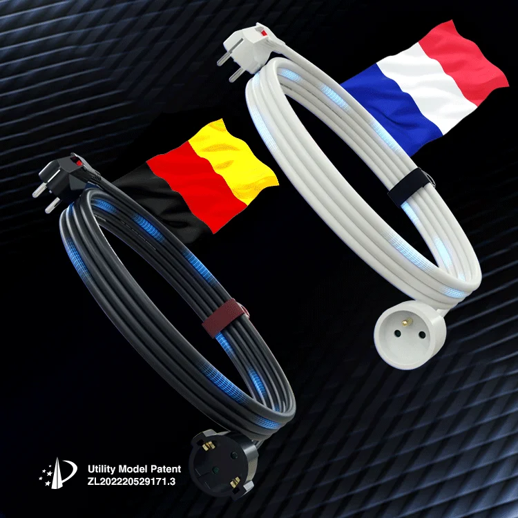 Hot Sale PVC Safety Extension Cord Black Extension Cables With New Design Cheap German French Safe Schuko Plug and Coupling