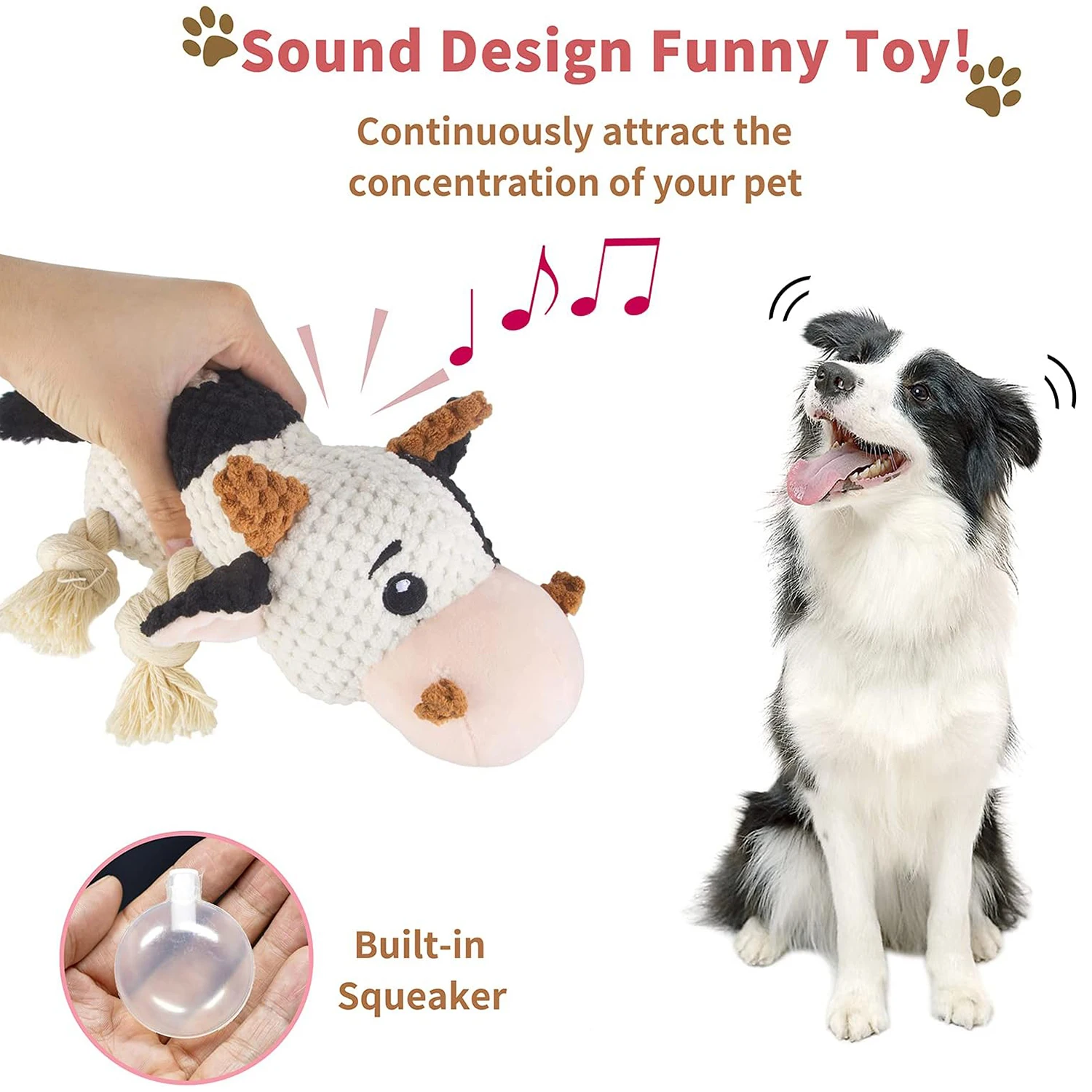 Wholesale Custom Cute Cow Durable Squeaky Dog Toys Pet Dog Rope Toy Dog Chew Toy