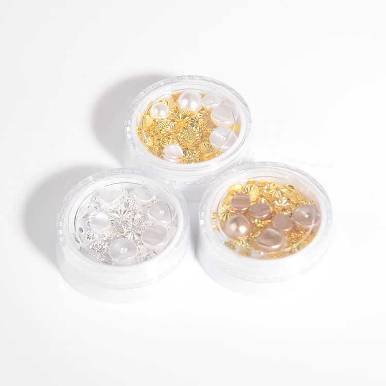 3d Nail Art Decorations Flat Back Nail Rhinestones Mixed Size Gold and silver leaf rivet Rhinestone