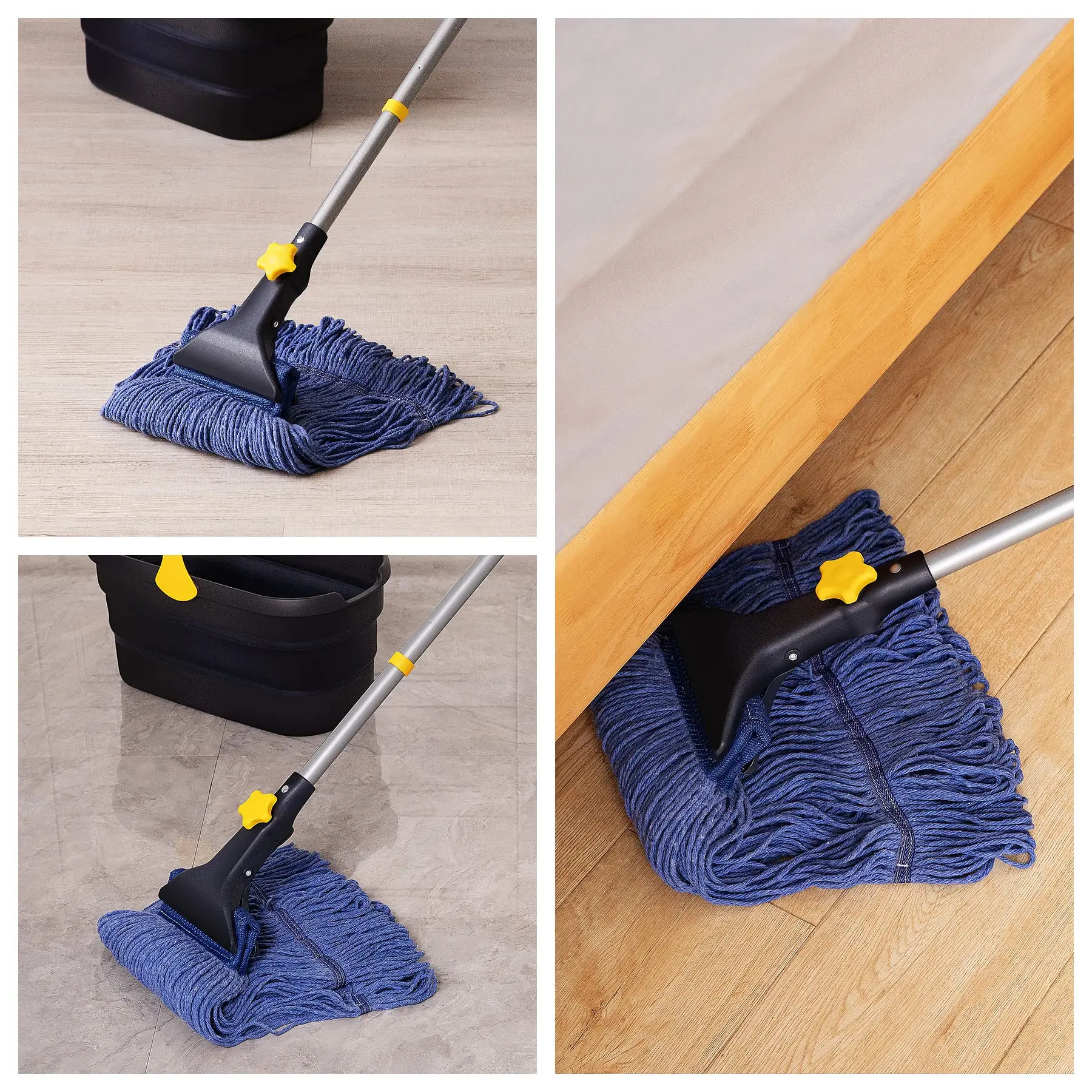 Looped-End String Wet Mop Heavy Duty Cotton Mop Commercial Industrial Grade Telescopic Iron Pole Jaw Clamp Floor Cleaning
