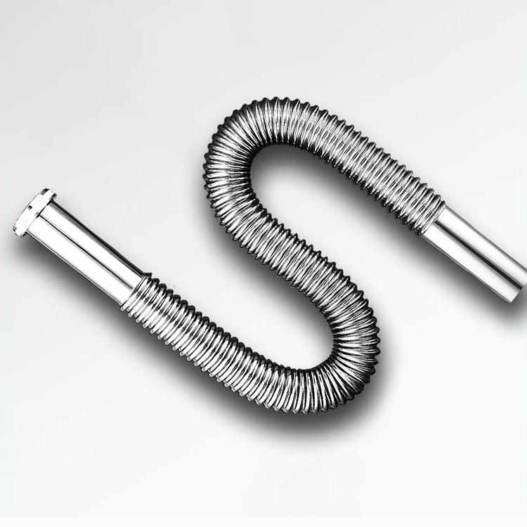 Hot Sale Household Sink Silver SUS201 Drainer Flexible Waste Drain Pipe Zinc Alloy Nut Basin Flex Pipes S Trap