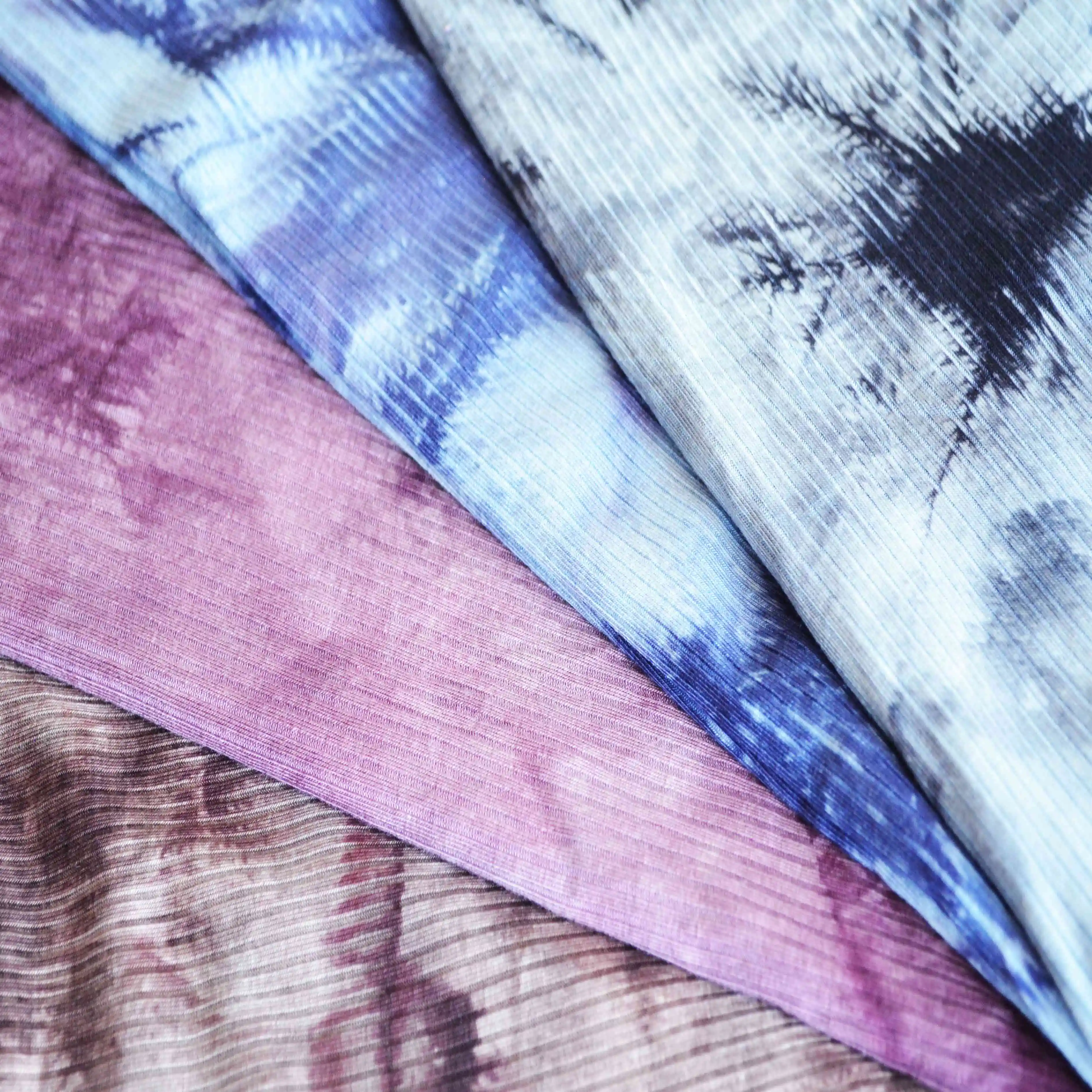 
95%viscose (siro) 5%spandex 4*2 rib tie dye version fabric for garment 