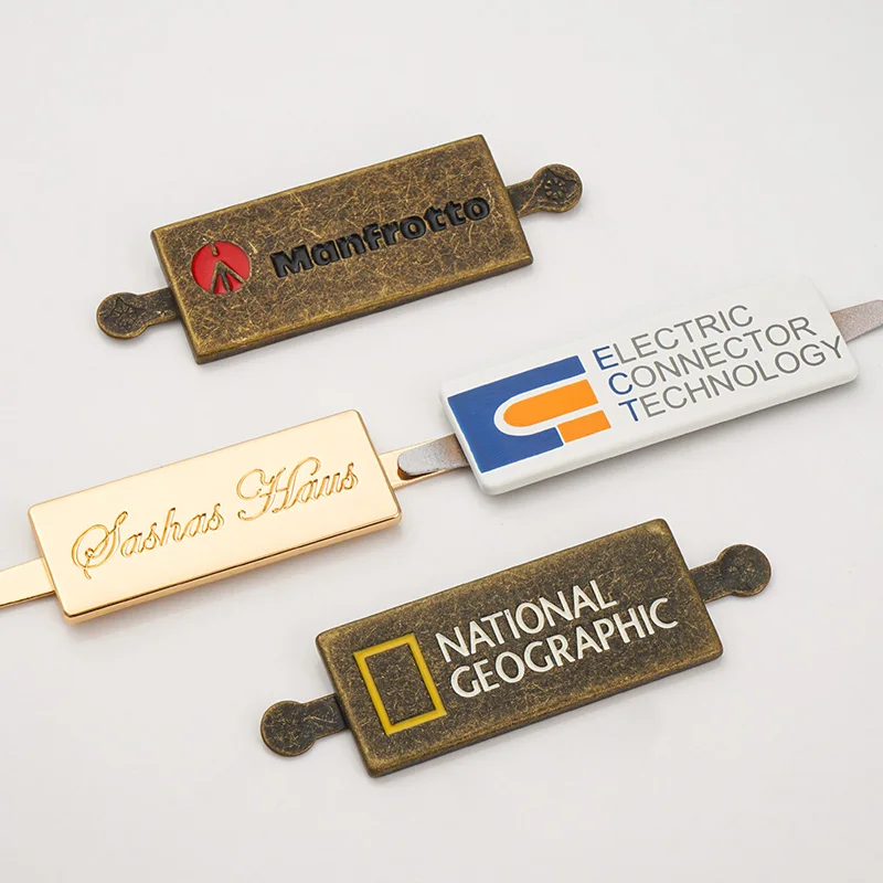 Customized Silver Metal Plate Logo Design Antique Brass Name Plate Metal Label Gold Engraved Logo Metal for Bag