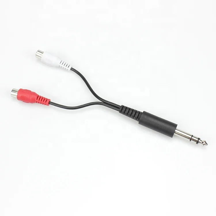 6.35mm 1/4 inch Male TRS Stereo Plug to 2 RCA Phono Female Audio Y Splitter Cable