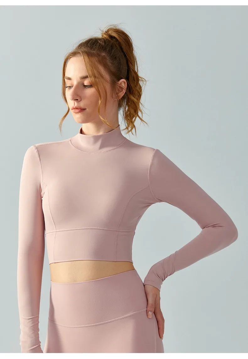 European and American Ladies Long Sleeve Slim Hollow Beautiful Back Yoga Clothes With Chest Pads Running Tight Sports Long
