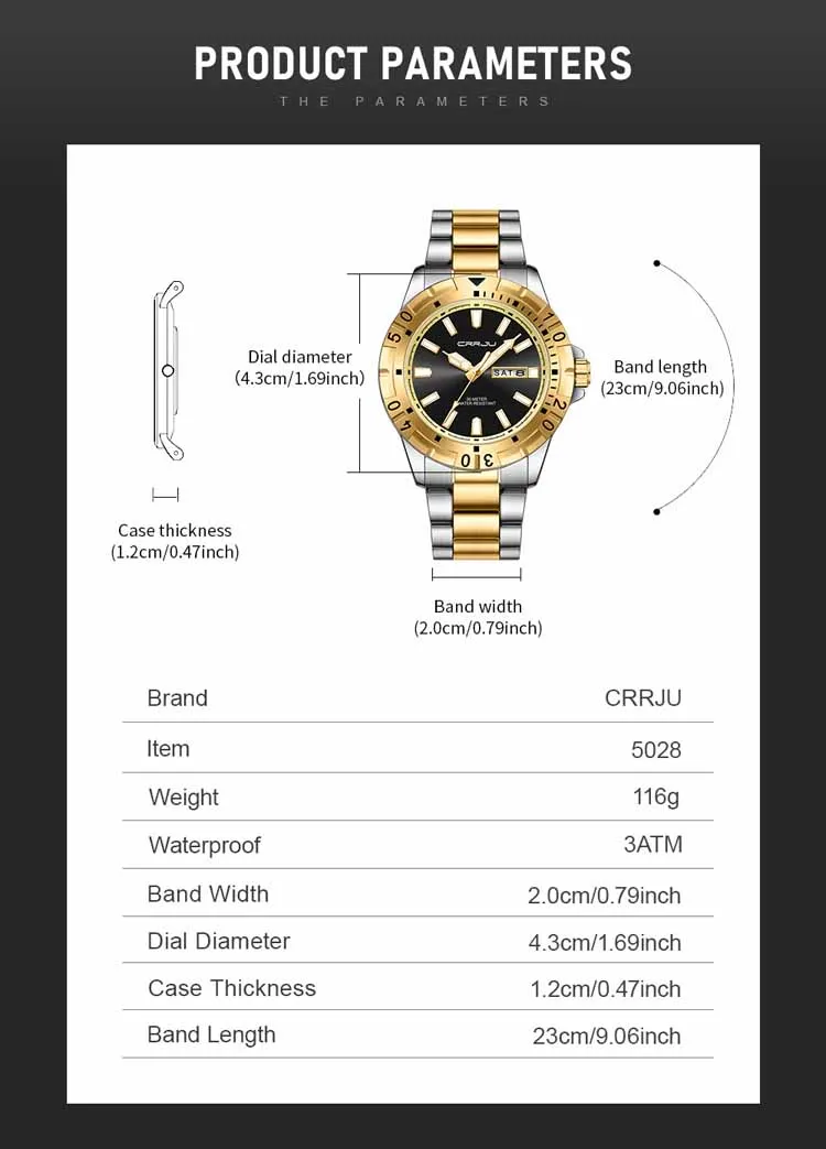 CRRJU 5028 fashion custom brand men quartz watch best Steel Strap waterproof week display advertising business watch supplier
