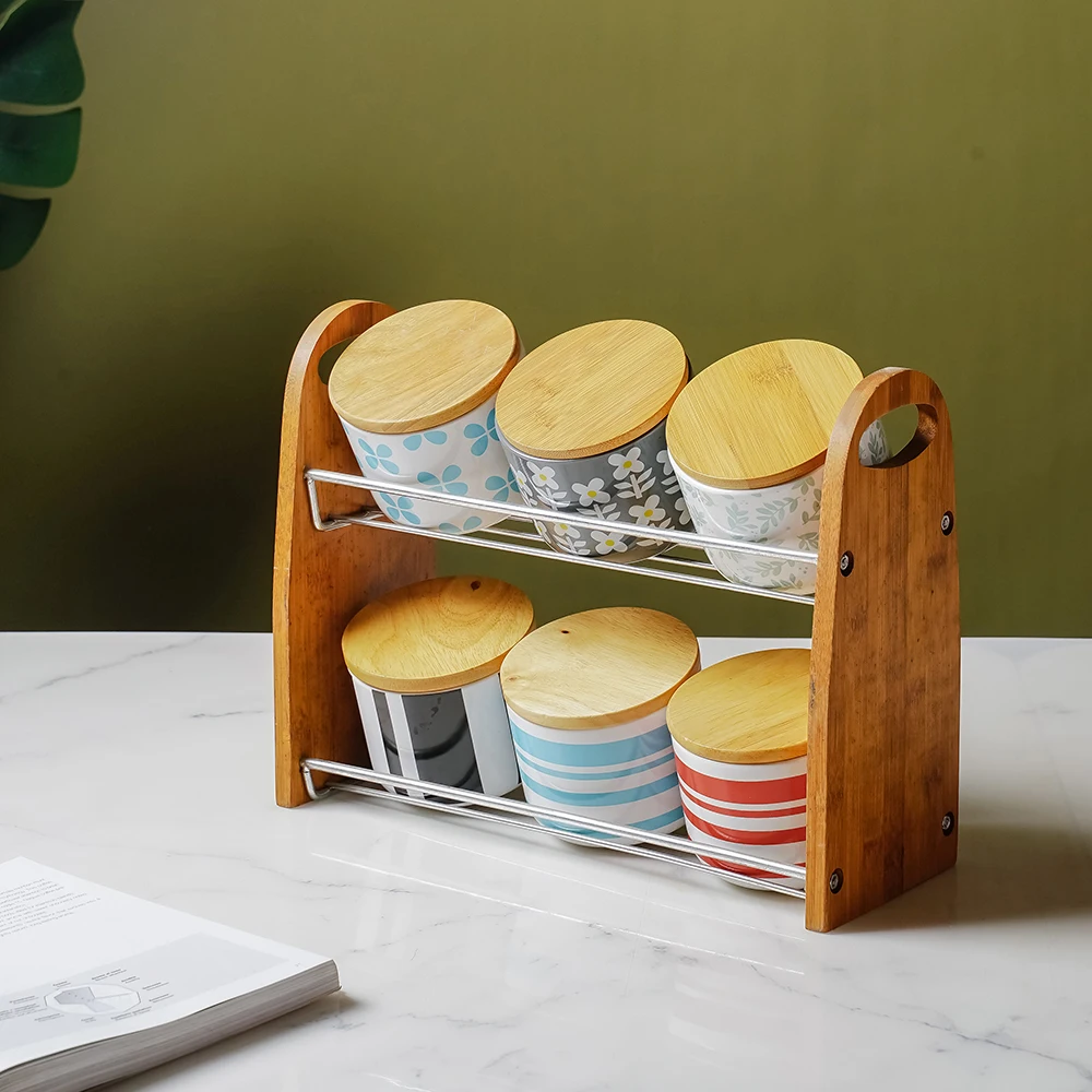 Custom Porcelain with Airtight Seal Bamboo Lid Coffee Tea Canister Ceramic Food Storage Jar