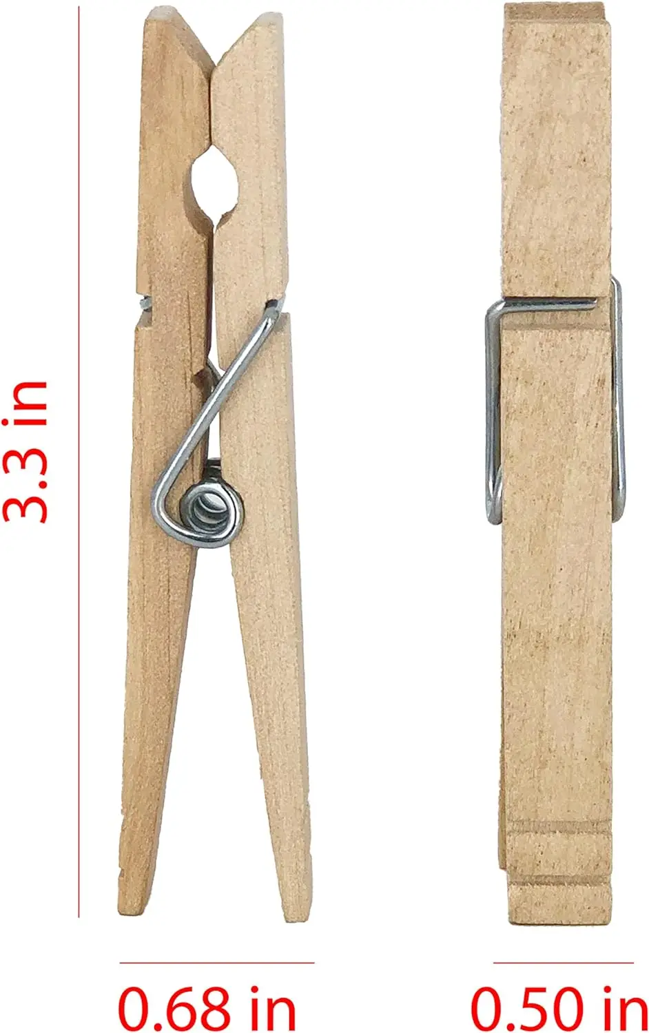 Wood Clothespins with Spring - Value Pack of 50 Clips, Rust Resistant with Heavy-Duty Coil for Line Drying Laundry, Chip Bags
