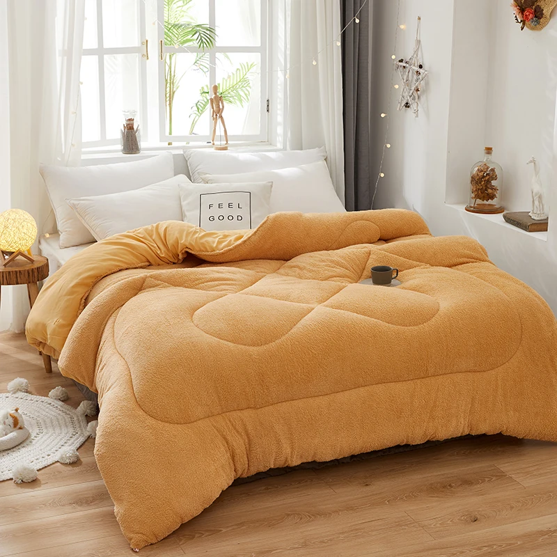 Solid Yellow Camel Ultra Soft Warm Sherpa Fleece Duvet with Pillow Shams for Winter Comforter Set