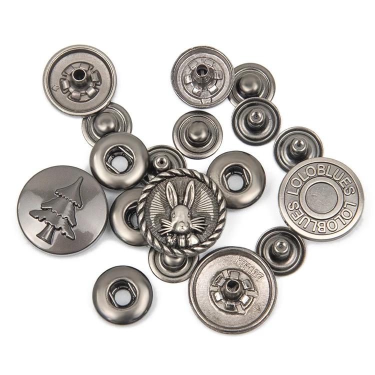 OEM 4 four part botones bag clothing 501 botton custom logo metal press snap fasteners buttons for jacket clothing with logo
