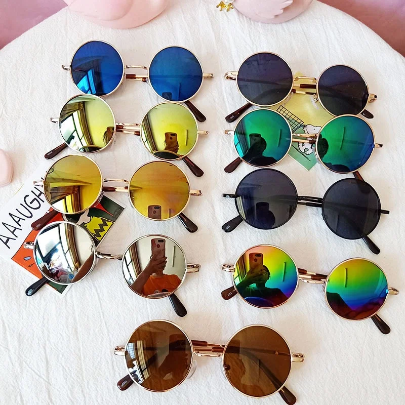 Classic Metal Frame Vintage Kids Round Mirror Sun Glasses Children Boys Girls Colorful Sunglasses
