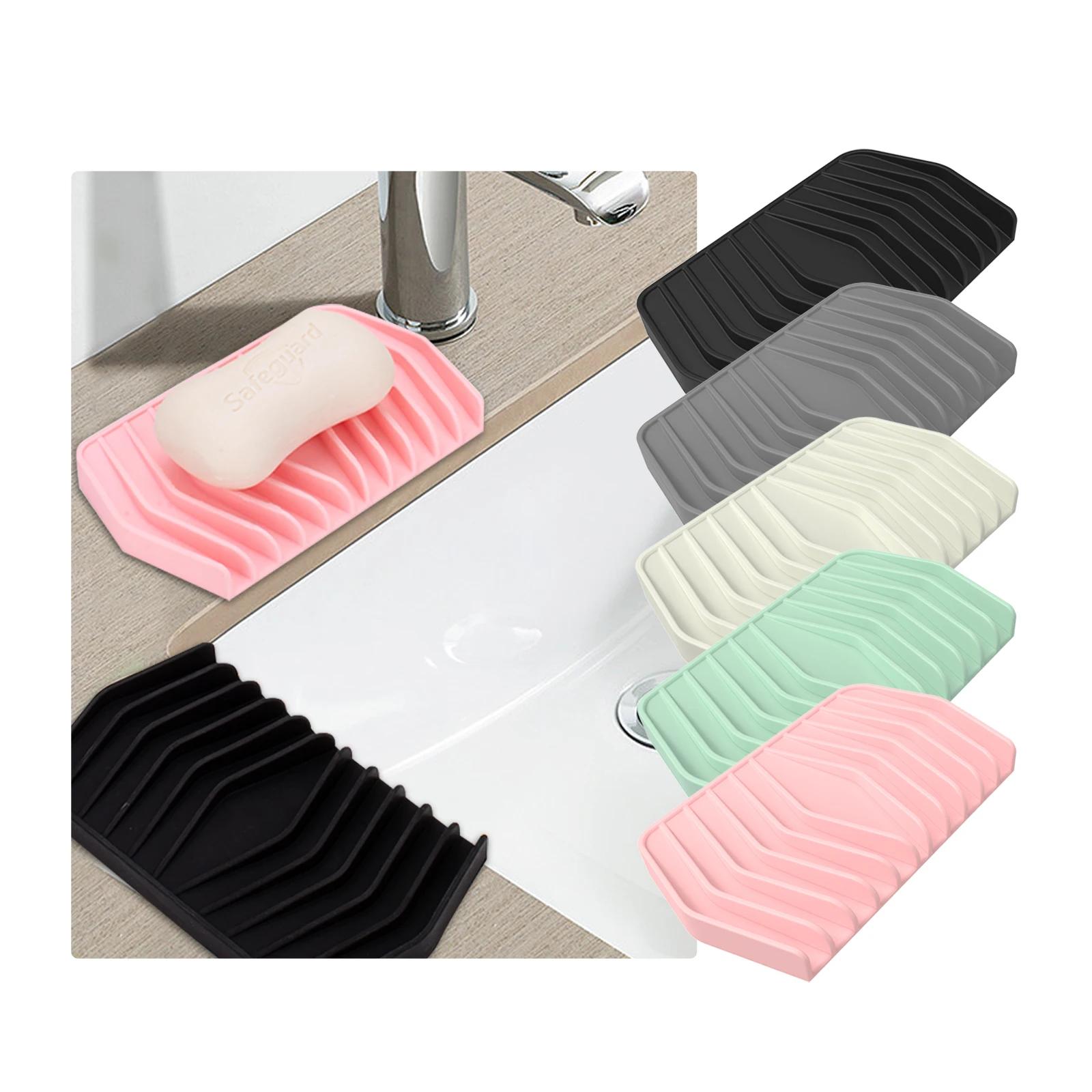 Non-slip Silicone Soap Saver Hand Wash Soap Box Easy Cleaning Silicone Soap Dishes Holder for Bathroom