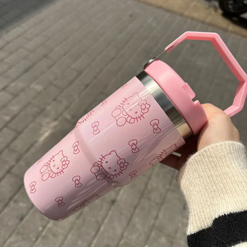 Hot Sell Anime Sanrioed Hello KT Cinnamoroll Flip Straw Tumbler with Handle Customized Brand Logo 14oz 20oz 30oz Insulated Cup