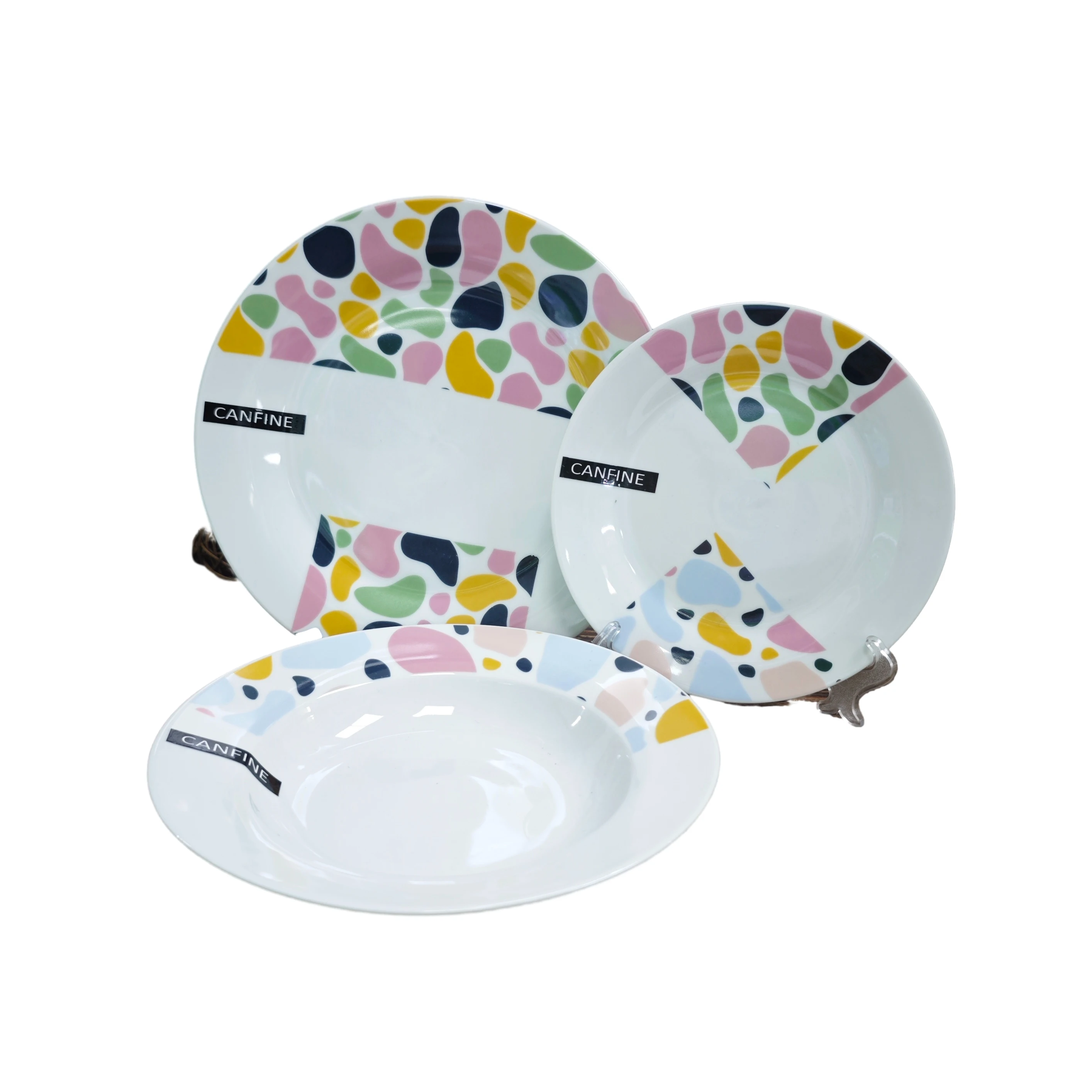 Hot selling Ceramic dinnerware with Pad Print  Decal supplier Dinner Plates Soup bowl stoneware Porcelain dinnerware set  16pcs