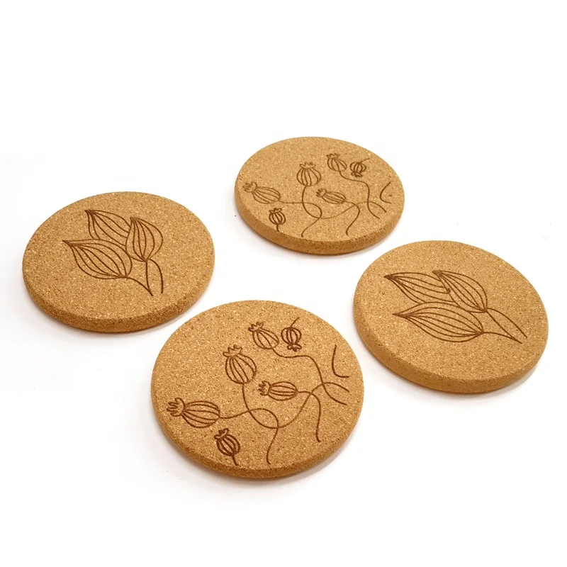 Composition cork home coaster dia. 10mm customized printed logo round cork coaster Cheap Custom Cork Wooden Coasters