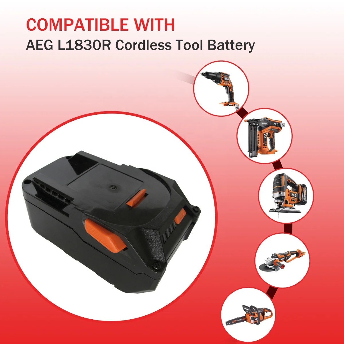 Replacement AEG Ridgid 18v Rechargeable Lithium ion Battery 6000mAh for AEG Combo Kit Cordless Drill Power Tools L1815R L1830R